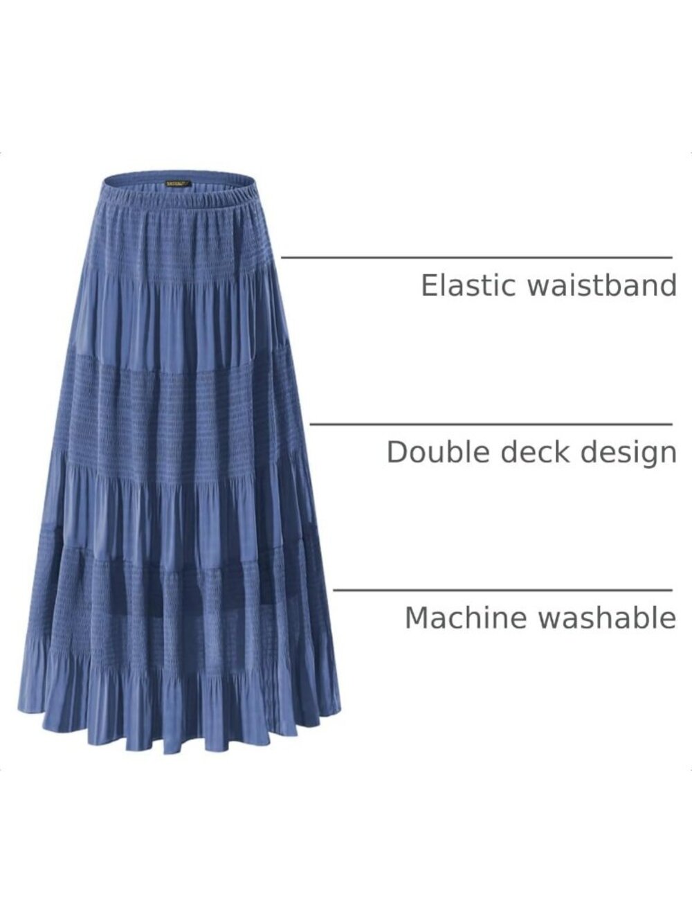 Women's Blue Chiffon Elastic High Waisted Pleated Flared A-Line Long Skirt - Picture 4 of 6